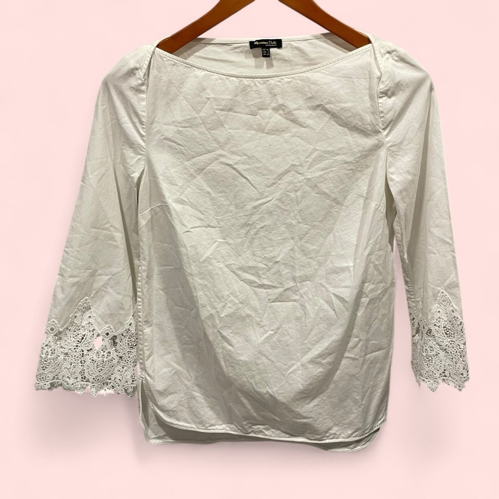 Cute white cotton Massimo Dutti lace trim bell sleeve top luxury